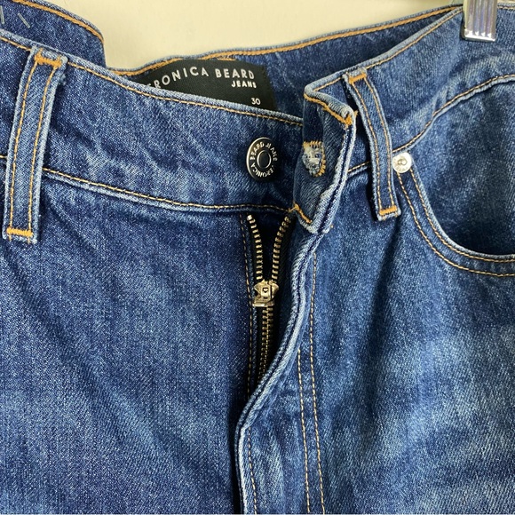 Veronica Beard Keane Long Straight Leg High Rise Front Slit Jeans Size 30 - Picture 9 of 14
